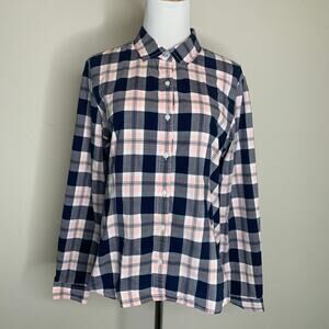 Tommy Hilfiger Navy Blue Pink Plaid Shirt Sz L